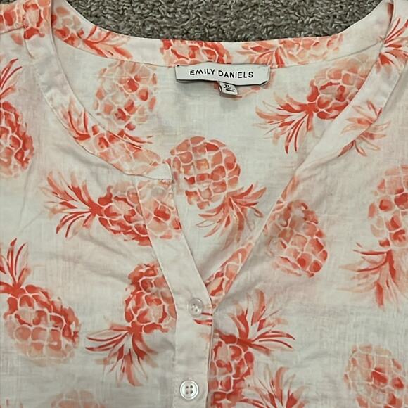 Emily Daniels Button Front pineapple side Tie blouse Top Size XL Linen Blend NEW - Picture 2 of 16